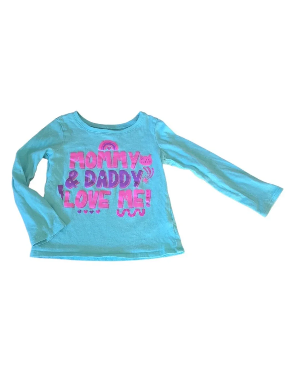The Children's Place 3t Cat Aqua Long Sleeve Tee Pink Graphic Mommy Love Me